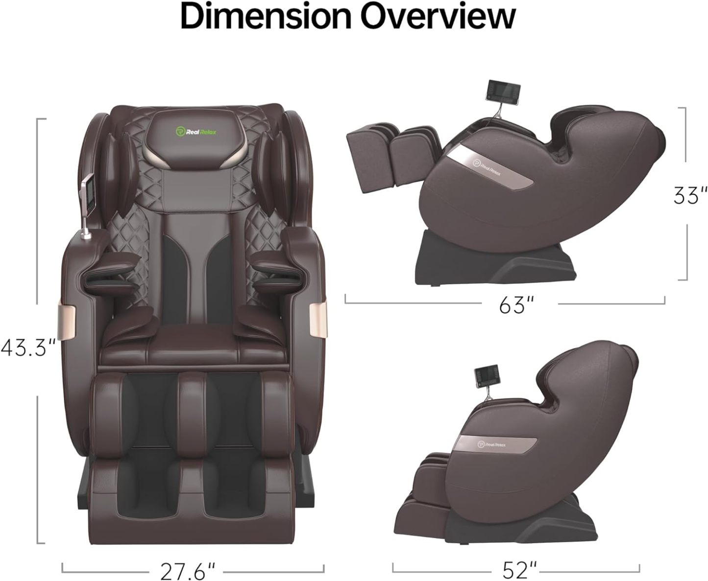 Real Relax 2022 Massage Chair of Dual-core S Track Recliner with Smart Voice Controller Zero Gravity (Brown)