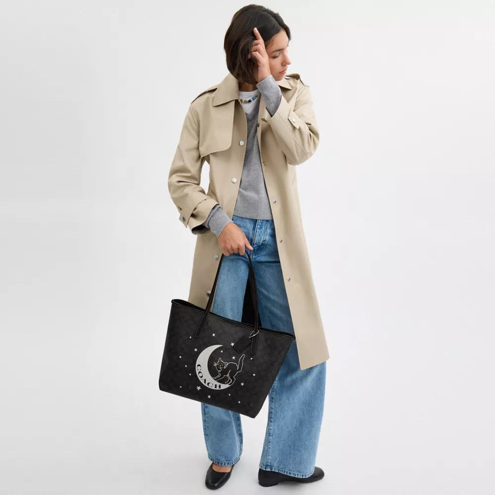 City Tote In Signature Canvas With Halloween Graphic