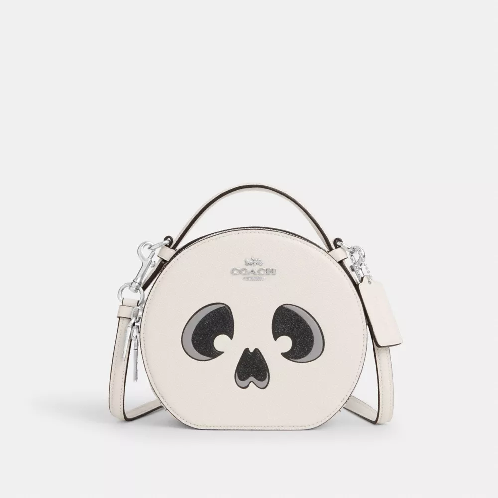 Canteen Crossbody Bag With Halloween Ghost Face Print - Silver