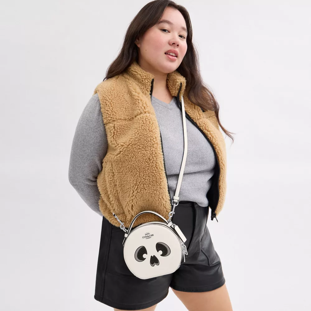 Canteen Crossbody Bag With Halloween Ghost Face Print - Silver