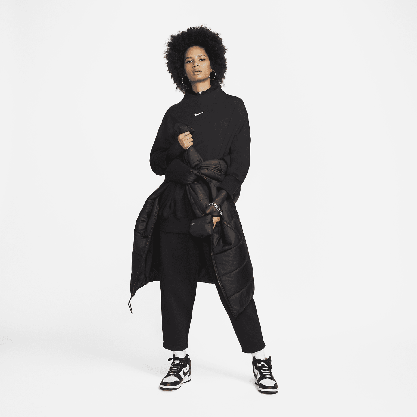 Sportswear Fleece - Women's Over-Oversized Mock-Neck 3/4-Sleeve Sweatshirt