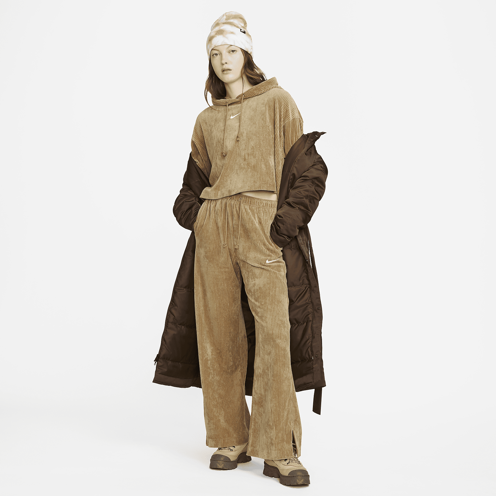 Sportswear - Women's Velour Cropped Pullover Hoodie