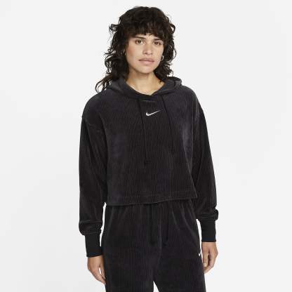 Sportswear - Women's Velour Cropped Pullover Hoodie
