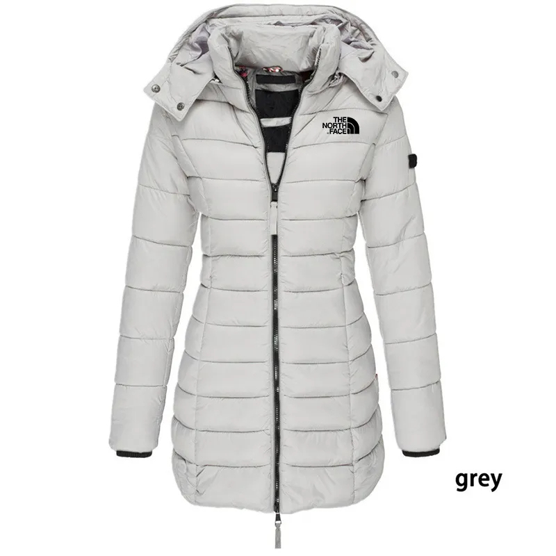 Chaqueta acolchada de longitud media para mujer, chaqueta cálida con capucha de color liso, de invierno