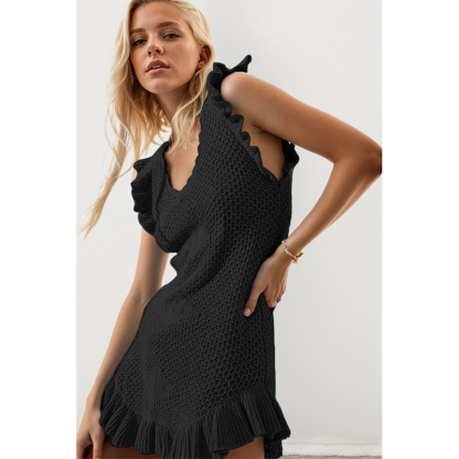 Summer new solid color sexy knitted hollow beach bikini swimsuit cover-up