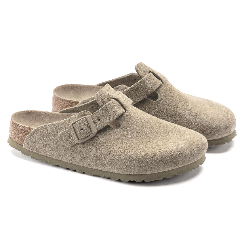 Birketthhnstock Boston Soft Footbed Suede Leather  Faded Khaki