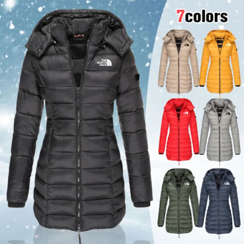 Chaqueta acolchada de longitud media para mujer, chaqueta cálida con capucha de color liso, de invierno