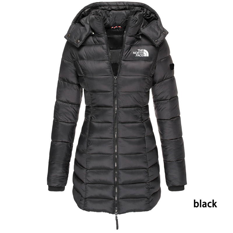 Chaqueta acolchada de longitud media para mujer, chaqueta cálida con capucha de color liso, de invierno