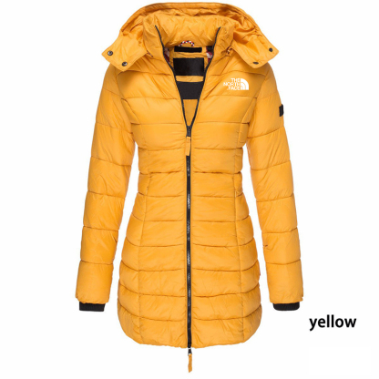 Chaqueta acolchada de longitud media para mujer, chaqueta cálida con capucha de color liso, de invierno