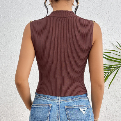 Sexy chain design sleeveless pullover casual knitted top