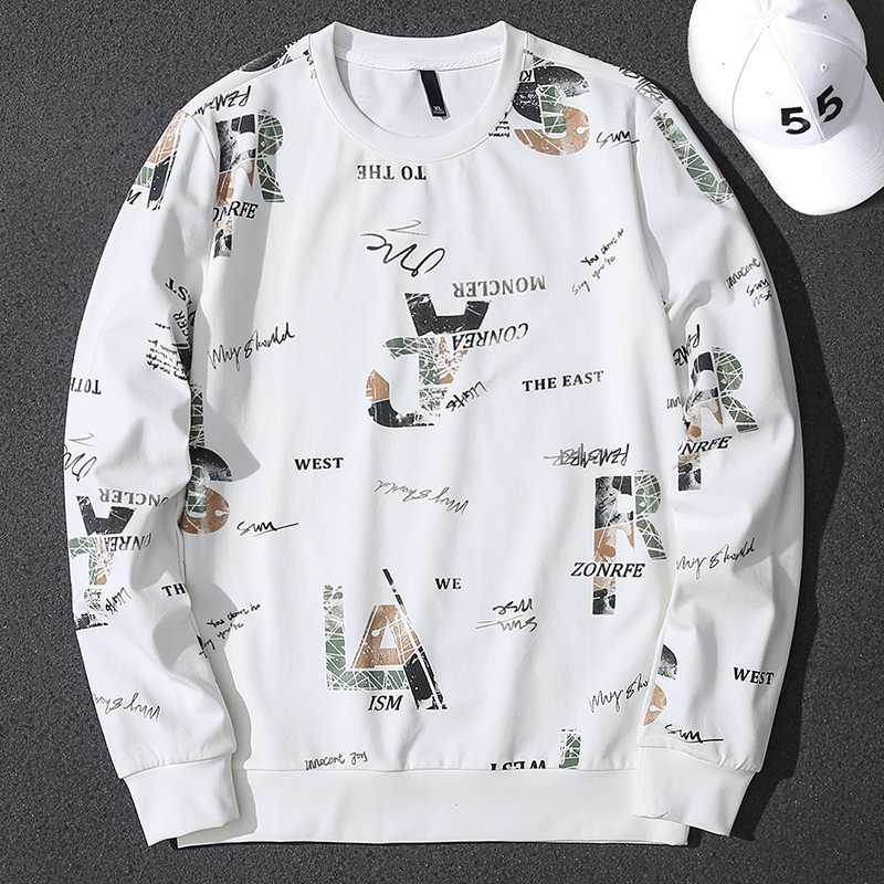 Handsome Autumn Signature Printed Round Neck Sweater Men's Trendy Brand Korean Style Casual Pullover Bottoming Shirt Versatile Long Sleeve Top