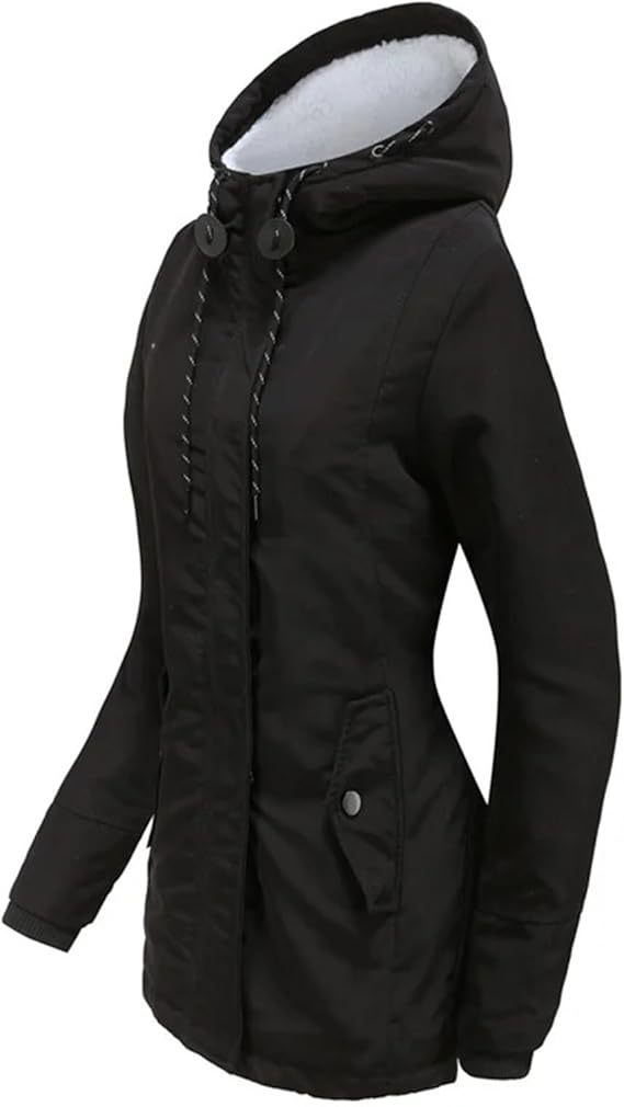 Parka con forro de sherpa para mujer, abrigo cálido de invierno con capucha y abrigo grueso