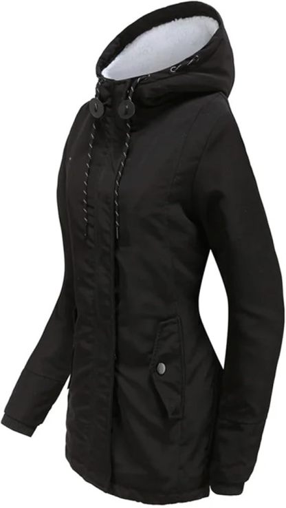 Parka con forro de sherpa para mujer, abrigo cálido de invierno con capucha y abrigo grueso