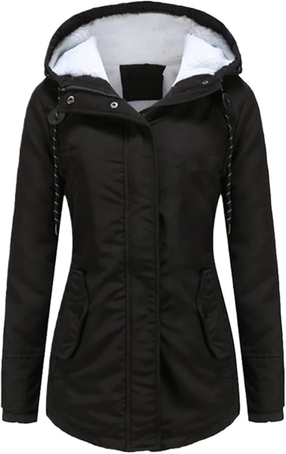 Parka con forro de sherpa para mujer, abrigo cálido de invierno con capucha y abrigo grueso