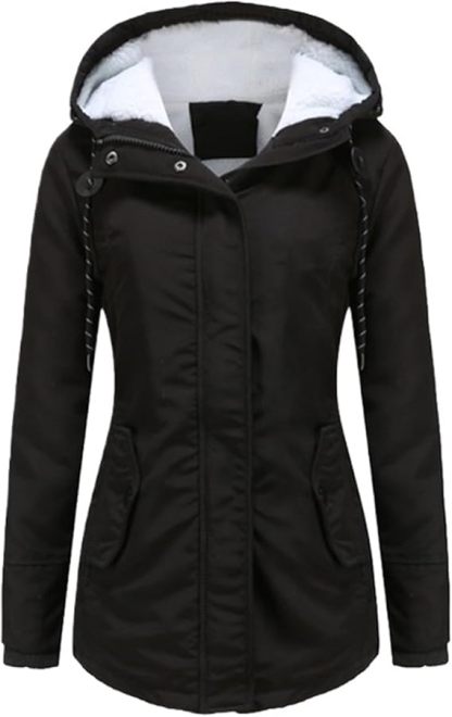 Parka con forro de sherpa para mujer, abrigo cálido de invierno con capucha y abrigo grueso