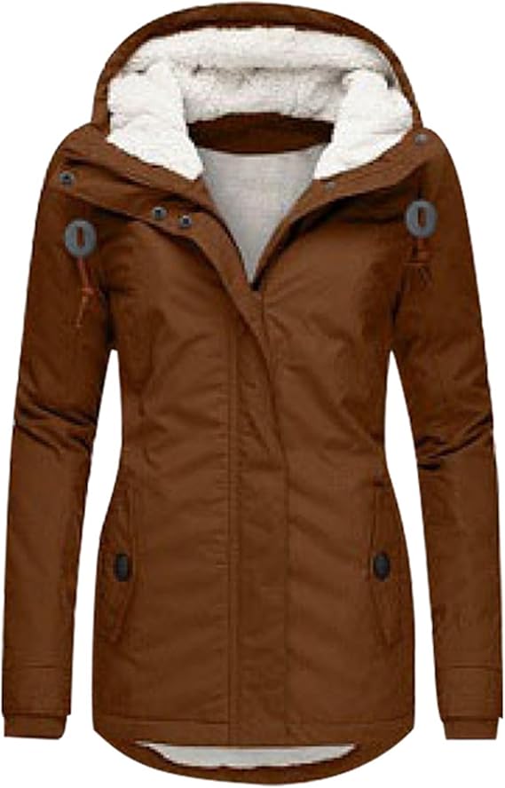 Parka con forro de sherpa para mujer, abrigo cálido de invierno con capucha y abrigo grueso