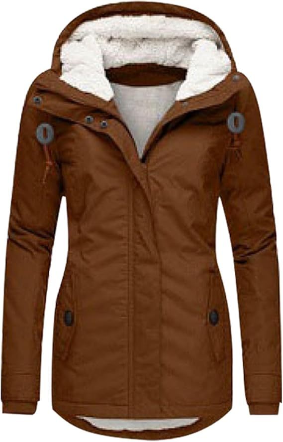 Parka con forro de sherpa para mujer, abrigo cálido de invierno con capucha y abrigo grueso