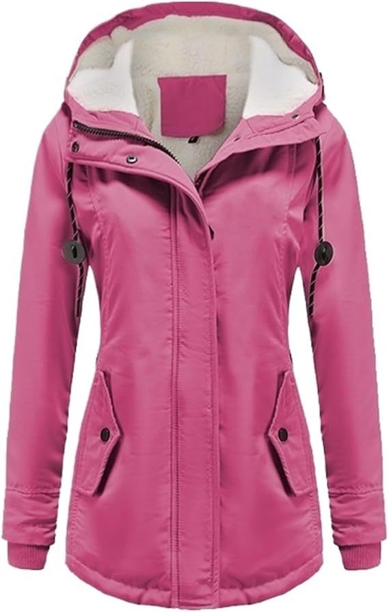 Parka con forro de sherpa para mujer, abrigo cálido de invierno con capucha y abrigo grueso