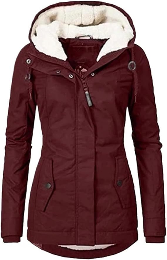 Parka con forro de sherpa para mujer, abrigo cálido de invierno con capucha y abrigo grueso