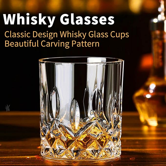 Juego de 6 vasos de whisky vintage de 300 ml, vasos de cristal para beber whisky escocés, bourbon, brandy, ron, cóctel, hogar, bar, fiesta