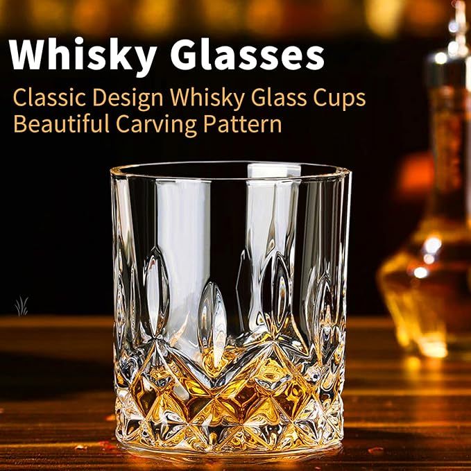 Juego de 6 vasos de whisky vintage de 300 ml, vasos de cristal para beber whisky escocés, bourbon, brandy, ron, cóctel, hogar, bar, fiesta