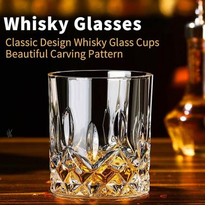 Juego de 6 vasos de whisky vintage de 300 ml, vasos de cristal para beber whisky escocés, bourbon, brandy, ron, cóctel, hogar, bar, fiesta