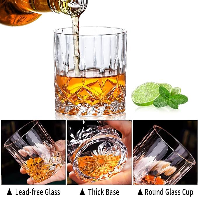 Juego de 6 vasos de whisky vintage de 300 ml, vasos de cristal para beber whisky escocés, bourbon, brandy, ron, cóctel, hogar, bar, fiesta