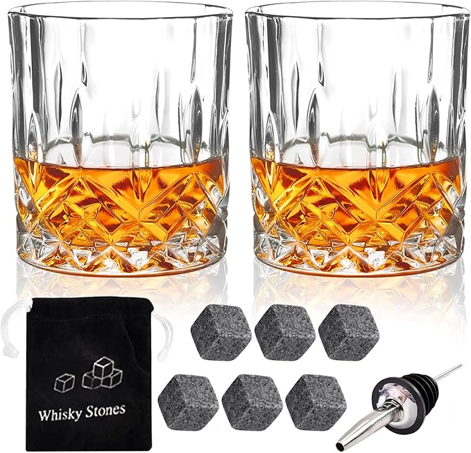 Juego de 2 vasos de whisky de diamante de 300 ml, vasos de whisky escocés, bourbon, brandy, ron, cóctel, hogar, bar, fiesta, hombres