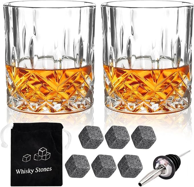 Juego de 2 vasos de whisky de diamante de 300 ml, vasos de whisky escocés, bourbon, brandy, ron, cóctel, hogar, bar, fiesta, hombres