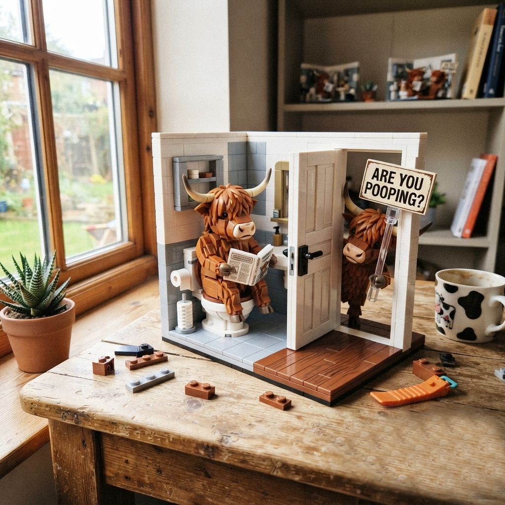 Vintage Highland Cow -- Funny "Are You Pooping?" Brick Edition
