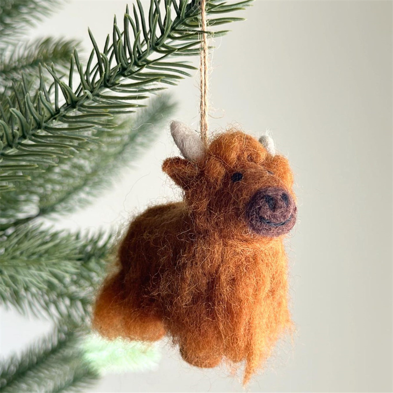 Needle Felted Highland Cow Ornament