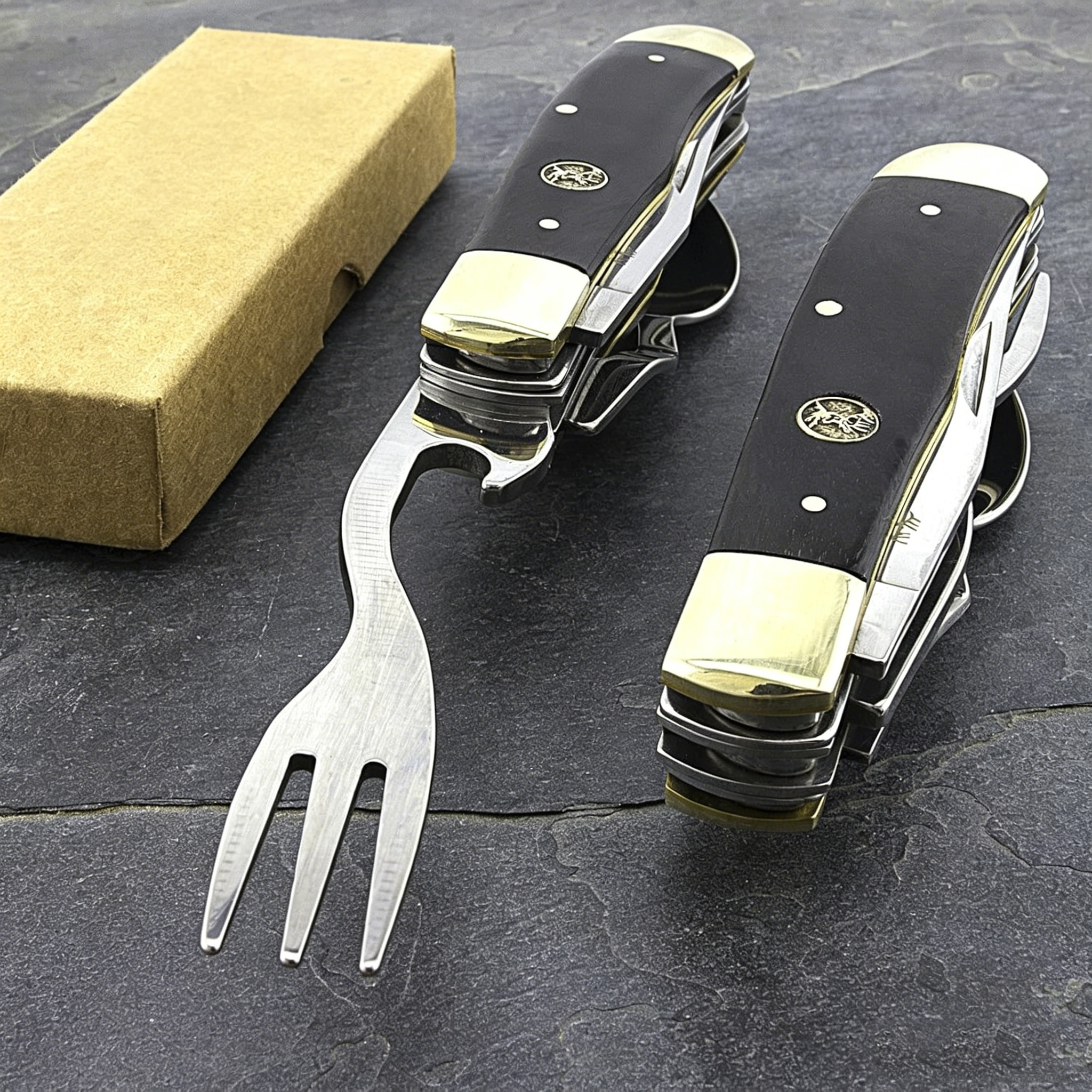 BestSeller989 7.25" ELK Ridge Wood HOBO Folding Knife w/Fork & Spoon Utensil Tool Camping
