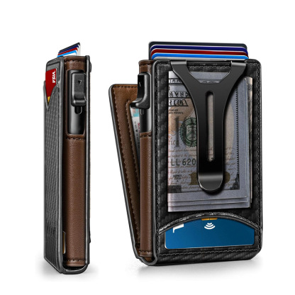 Last Day Sale Wallet - With Pop Up Aluminum Case Money Clip Slim Leather Slots Credit Card Holder RFID Blocking Bifold Minimalist Wallet