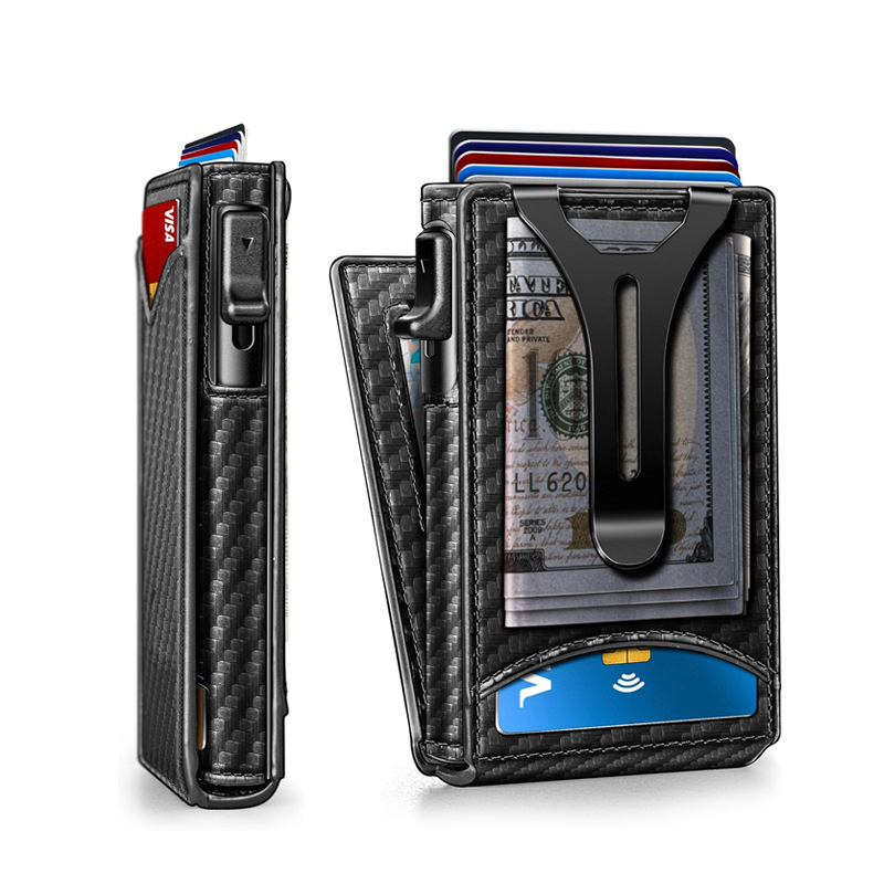 Last Day Sale Wallet - With Pop Up Aluminum Case Money Clip Slim Leather Slots Credit Card Holder RFID Blocking Bifold Minimalist Wallet