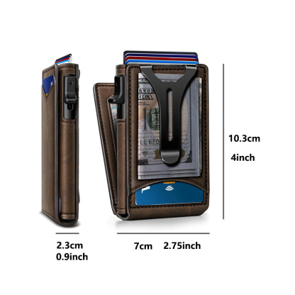 Last Day Sale Wallet - With Pop Up Aluminum Case Money Clip Slim Leather Slots Credit Card Holder RFID Blocking Bifold Minimalist Wallet