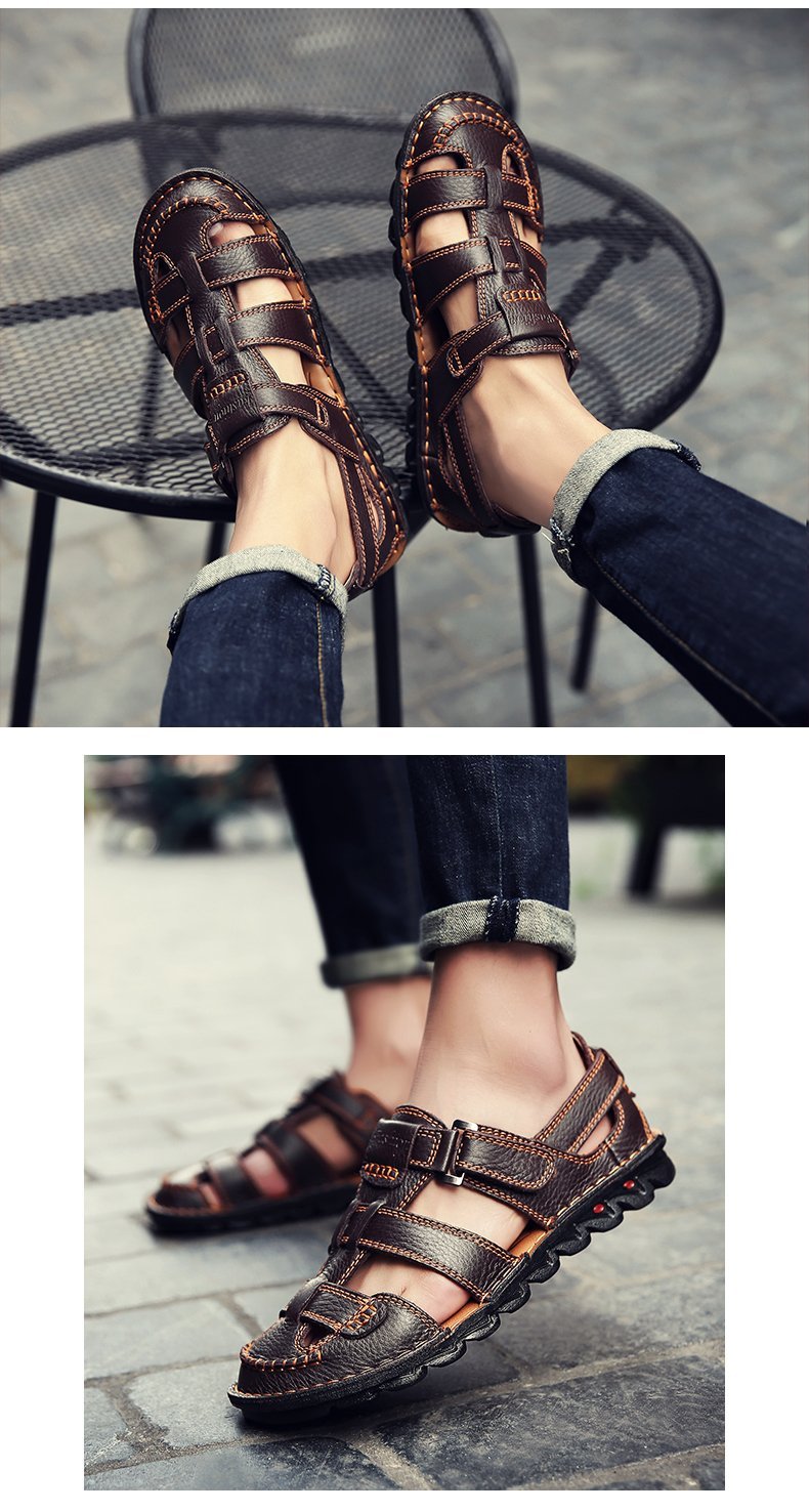 [Copy]High quality cow leather sandals summer outdoor handmade men sandals fashion comfortable men beach leather shoes