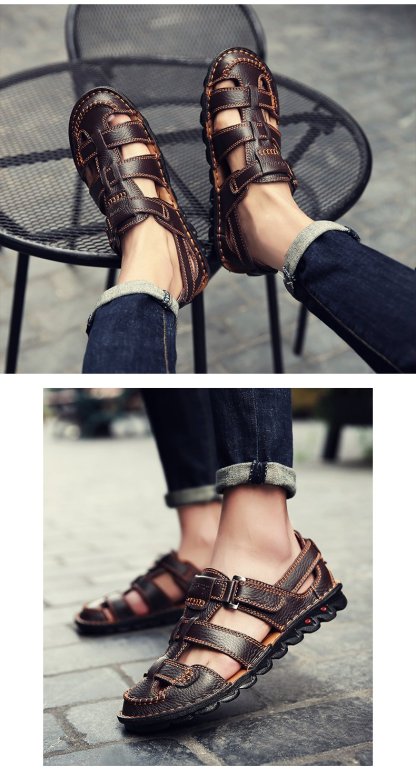 [Copy]High quality cow leather sandals summer outdoor handmade men sandals fashion comfortable men beach leather shoes