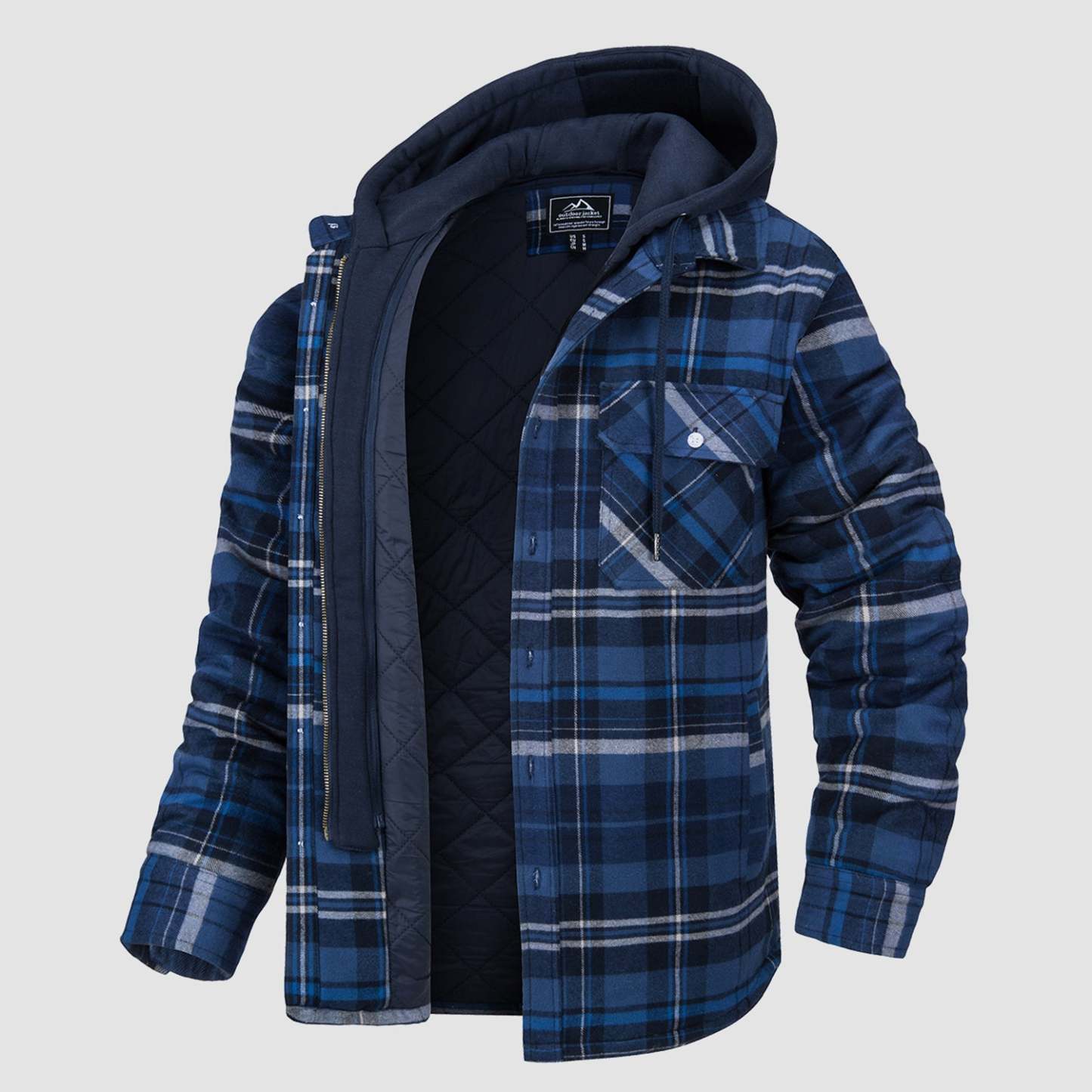 Men's Flannel Jacket with Removable Hood 5 Pockets Quilted Plaid Shirt Jackets Winter Coats Thick Flannel Hoodie