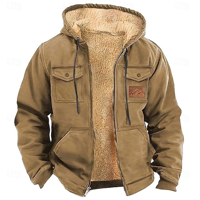 Men's Solid Color Cowboy Fleece Hoodies Hoodie Hooded Sweatshirt Hooded Fashion 3D Print Holiday Streetwear Brown Khaki Zipper Pocket Fall Winter Designer