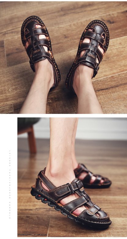 [Copy]High quality cow leather sandals summer outdoor handmade men sandals fashion comfortable men beach leather shoes