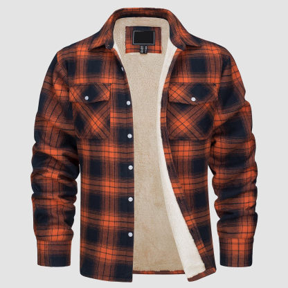 Men's Flannel Shirt Jacket - Fleece Lined Cotton Winter Coat