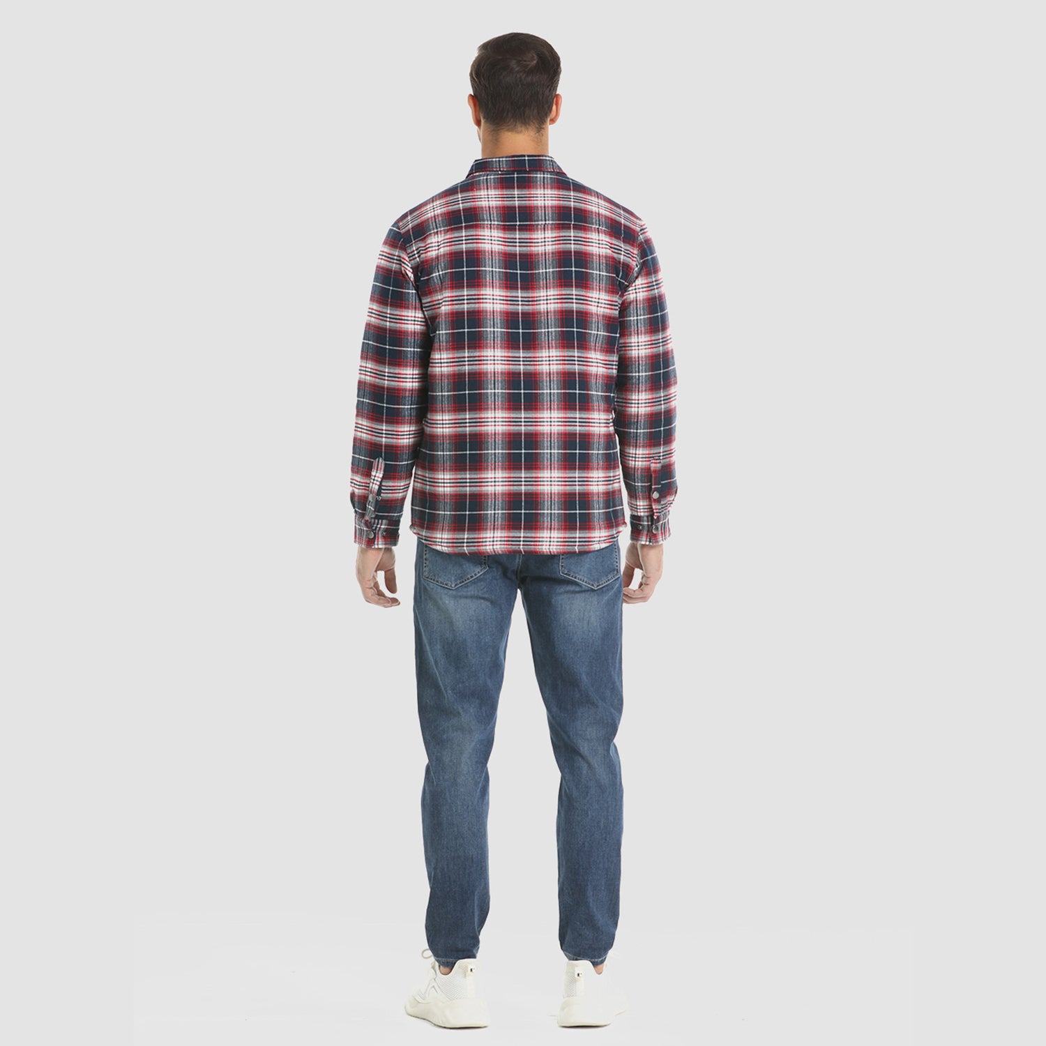 Men's Winter Padded Jacket - Warm Quilted Flannel Shirt Jacket with 5 Pockets for Outdoor and Casual Use