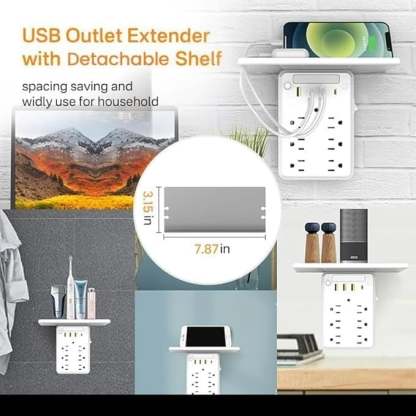 Wall Socket Extender with Shelf & USB Ports – Organize & Power Up Your Space 🌟