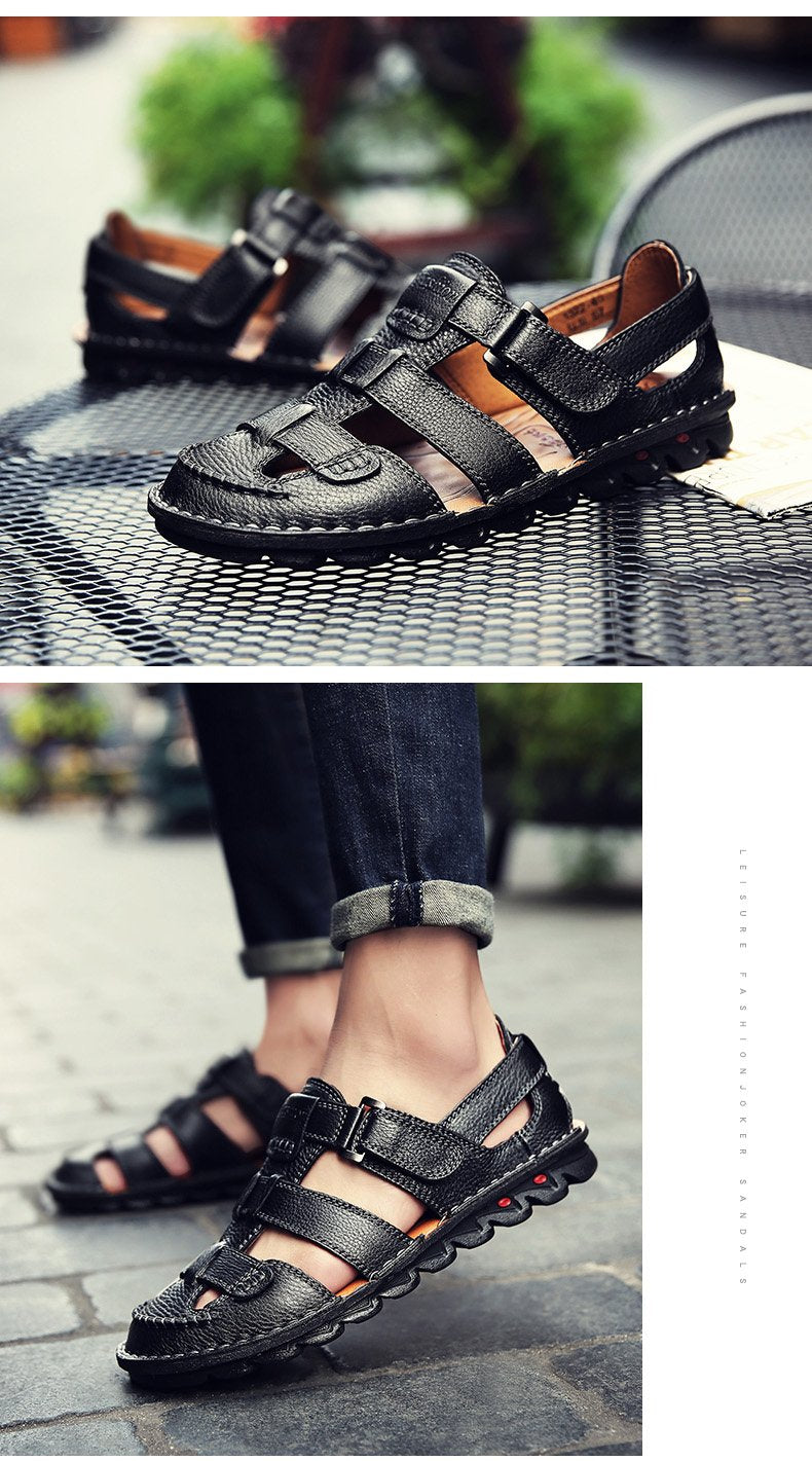[Copy]High quality cow leather sandals summer outdoor handmade men sandals fashion comfortable men beach leather shoes