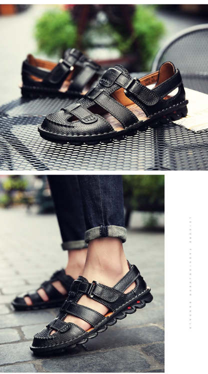 [Copy]High quality cow leather sandals summer outdoor handmade men sandals fashion comfortable men beach leather shoes