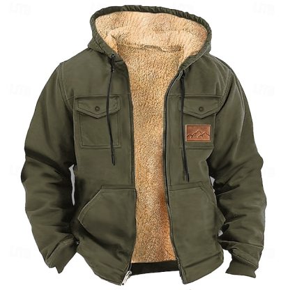 Men's Solid Color Cowboy Fleece Hoodies Hoodie Hooded Sweatshirt Hooded Fashion 3D Print Holiday Streetwear Brown Khaki Zipper Pocket Fall Winter Designer
