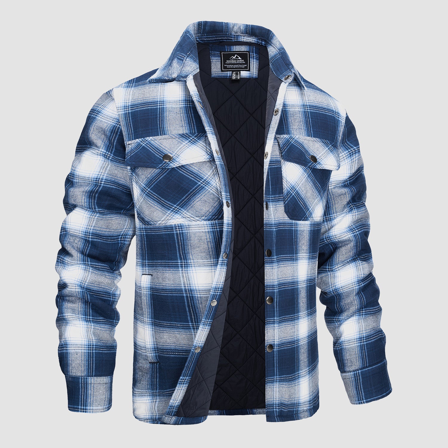 Men's Winter Padded Jacket - Warm Quilted Flannel Shirt Jacket with 5 Pockets for Outdoor and Casual Use