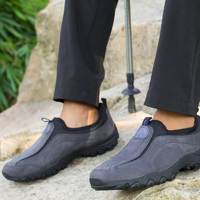 50% OFF!!!🛒Men's Cushioned Corrective Hiking Shoes, Waterproof Wide Toe Slip-On Sneakers with Arch Support, Anti-Slip & Anti-Puncture