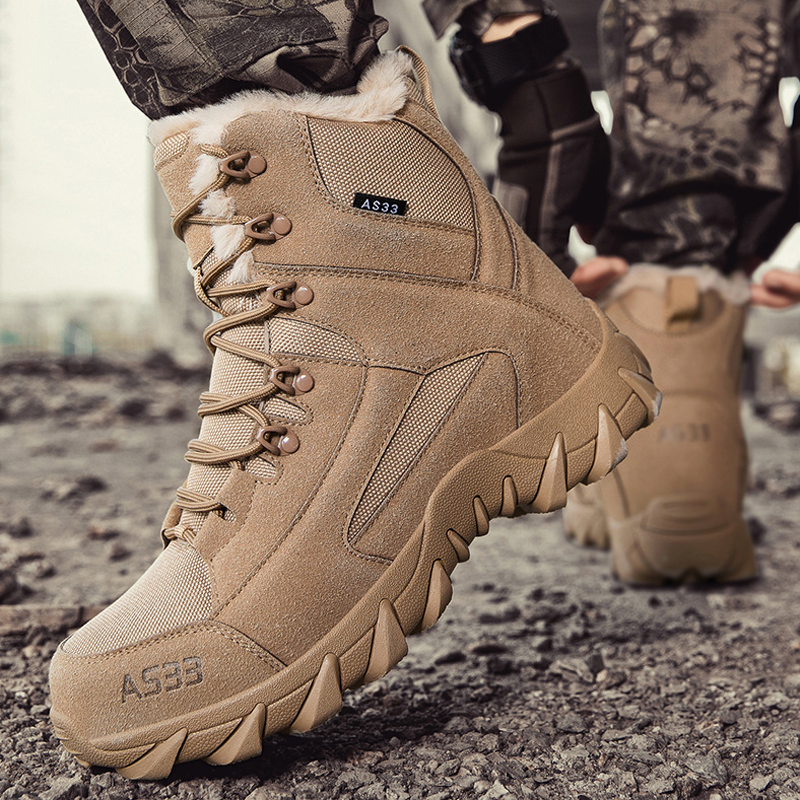 Men's Waterproof Non-Slip Warm Snow Combat Boots Safety Work Boots (Regular Style & Insulated Style)