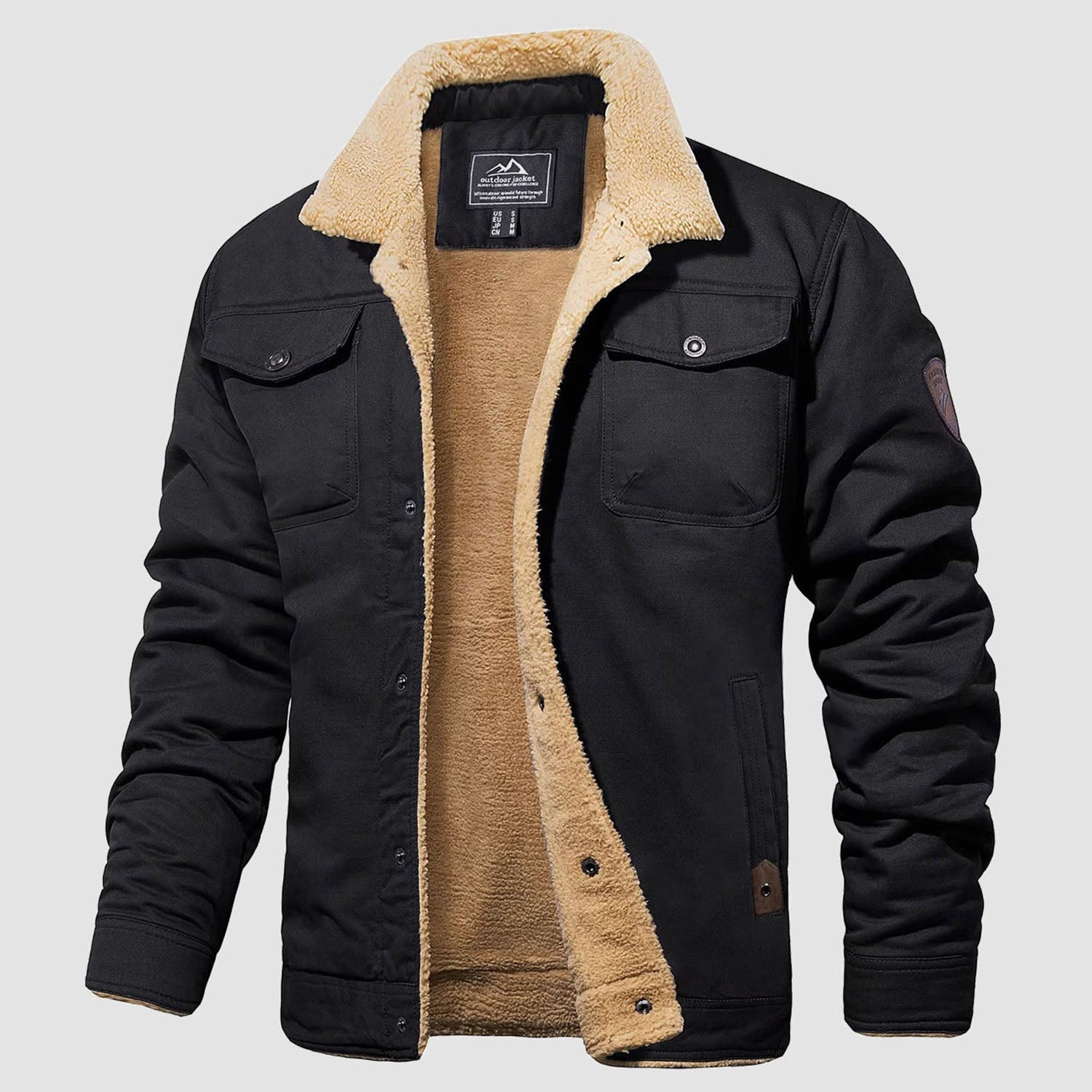 Men's Lined Sherpa Jacket - Warm Multi Pocket Trucker Coat